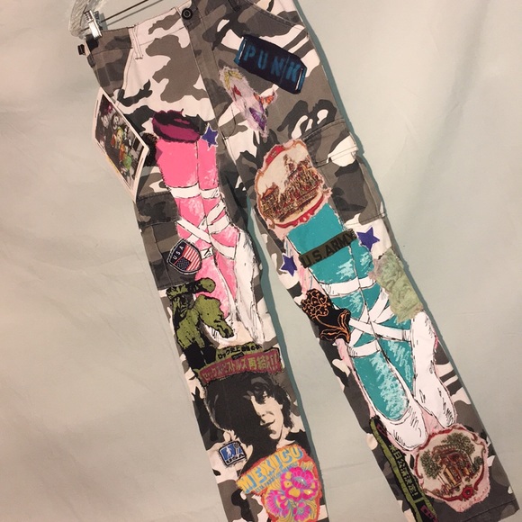 One of a kind Lexa Vonn camo patchwork cargo pants - Picture 2 of 12